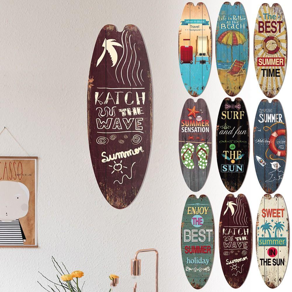 Multicolor Hanging Wood Sign Home Decoration Surfboard Shape Sign Indoor Outdoor