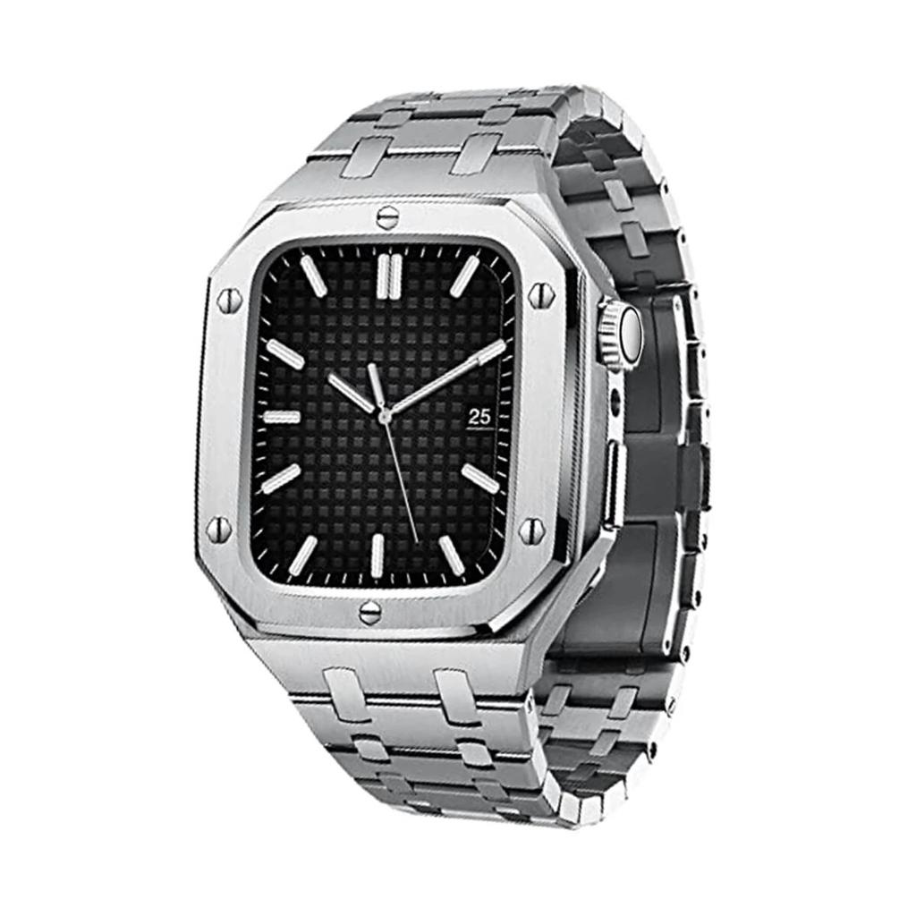 Stainless Steel Strap for Apple Watch Band 45mm 44mm Luxury Modification Kit Metal Case Bracelet iWatch Series 8 7 6 5 SE 44 45