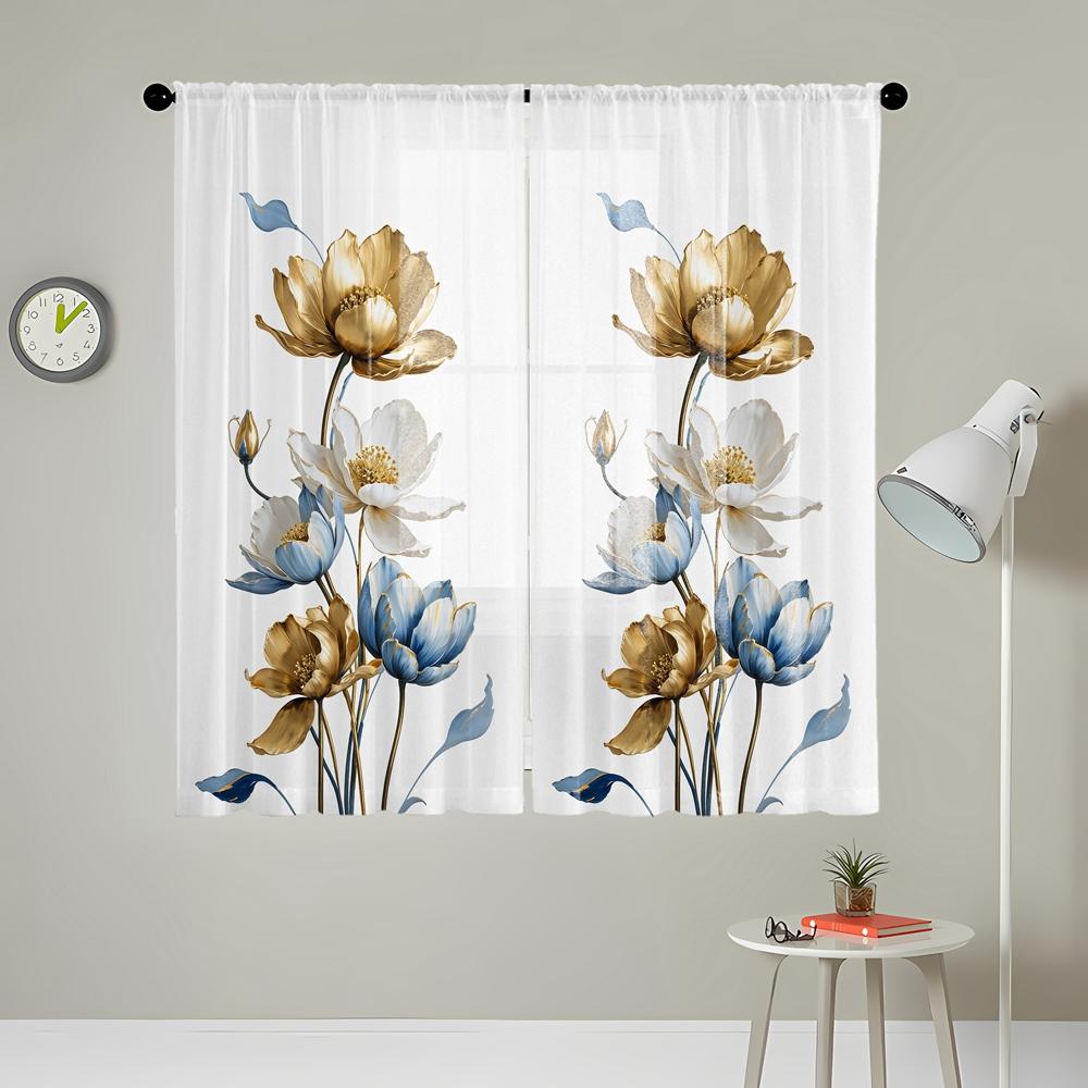 2 шт. HD цифровой золотой и синий лотос цветущий рисунок напечатанный экран окна украшение дома стиль украшение гостиной спальни R