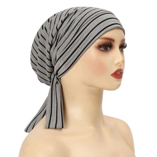 Women Headscarf Hat Striped Print Lace-up Turban Hat Hair Loss Chemotherapy Headwear Full Coverage Head Wrap
