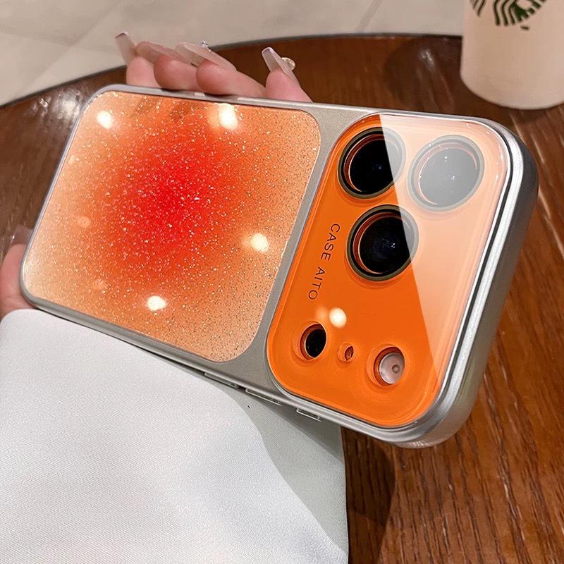 Чехол iPhone 17 Pro Max с градиентом, блестками и хрустальным объективом с чехлом Apple 15