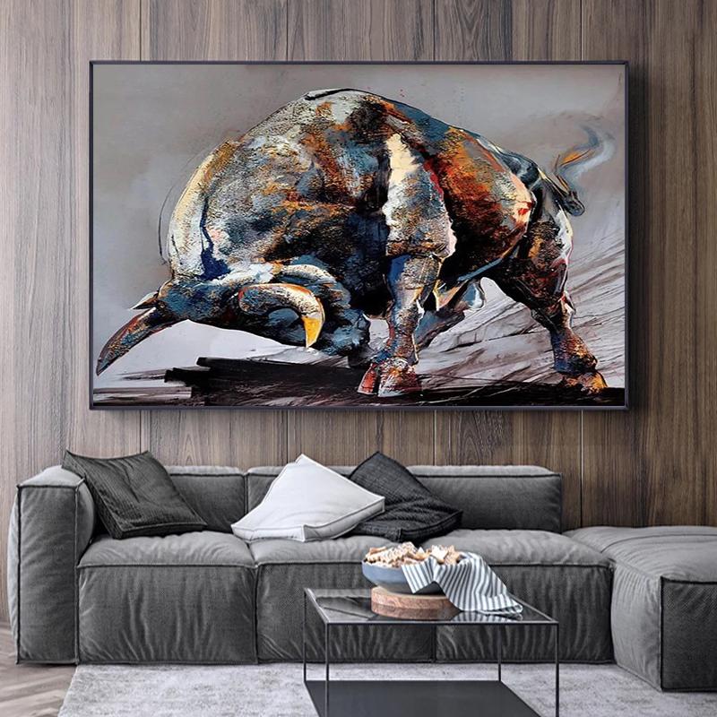 Zlove Большой бык Уолл-стрит холст настенное искусство абстрактные вдохновляющие картины дикой природы подходят для украшения стен дома и офиса