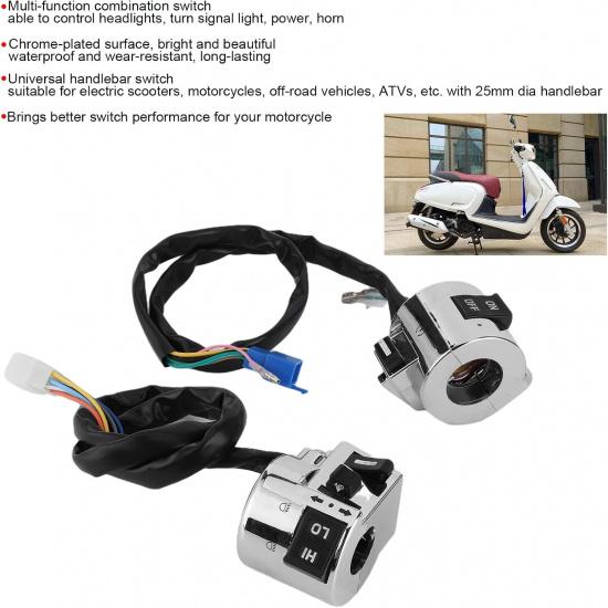 Motorcycle Handlebar Switch, Universal Motorcycle Handlebar Switch Control Button for Headlight Turn Horn, Pair Assembly with 25mm Chrome Plated