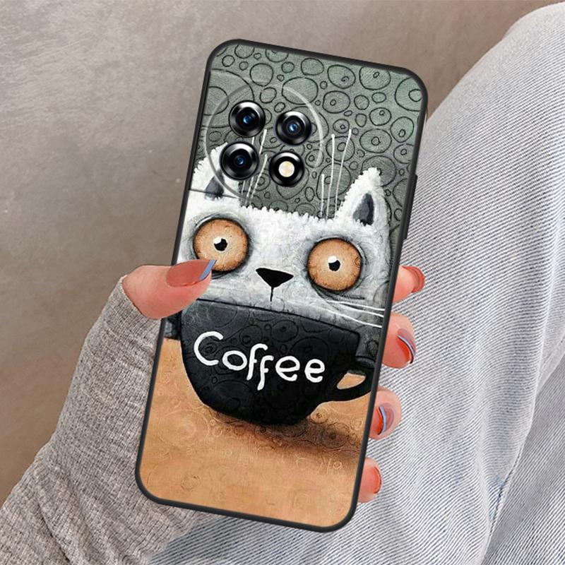 Cute Animal Cat Coffee Cover For OnePlus Nord 4 CE 2 3 Lite N30 N20 N10 OnePlus 13 12 11 10 Pro 8T 10T 12R 13R Case