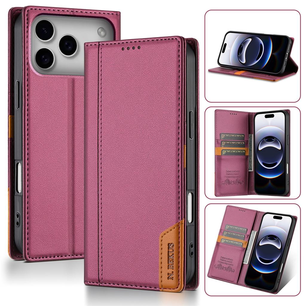 Wallet Double Hem Stitching With Card Slot RFID Blocking Flip Leather Case For iPhone Air 17 Pro Max 16e 15 Plus 14 13 12 11 XR