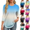 Women's Fashionable Round Neck 3/4 Sleeve Printed Casual Basic Pleated Pullover T-shirt Top