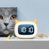Kids LED Alarm Clock Night Light Stepless Dimming Cute Cat Ear Digital Clock Bedroom Bedside Electronic Desktop Clock Music Wake Up Children