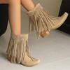 Autumn Winter Women Retro Tassel Ankle Boots Faux Suede High Heels Women Western Cowboy Fringe Booties Plus Size 46 Woman Shoes