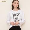 Модный женский свитер с круглым вырезом и принтом, футболка из чистого хлопка, верхняя рубашка с длинным рукавом, женская рубашка