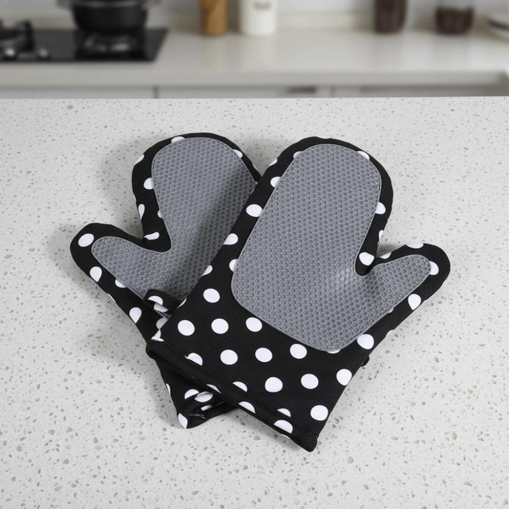 1 Pair Non-slip Kitchen Microwave Gloves Cotton Lining Heat Insulated Gloves Oven Gloves Pot Lid