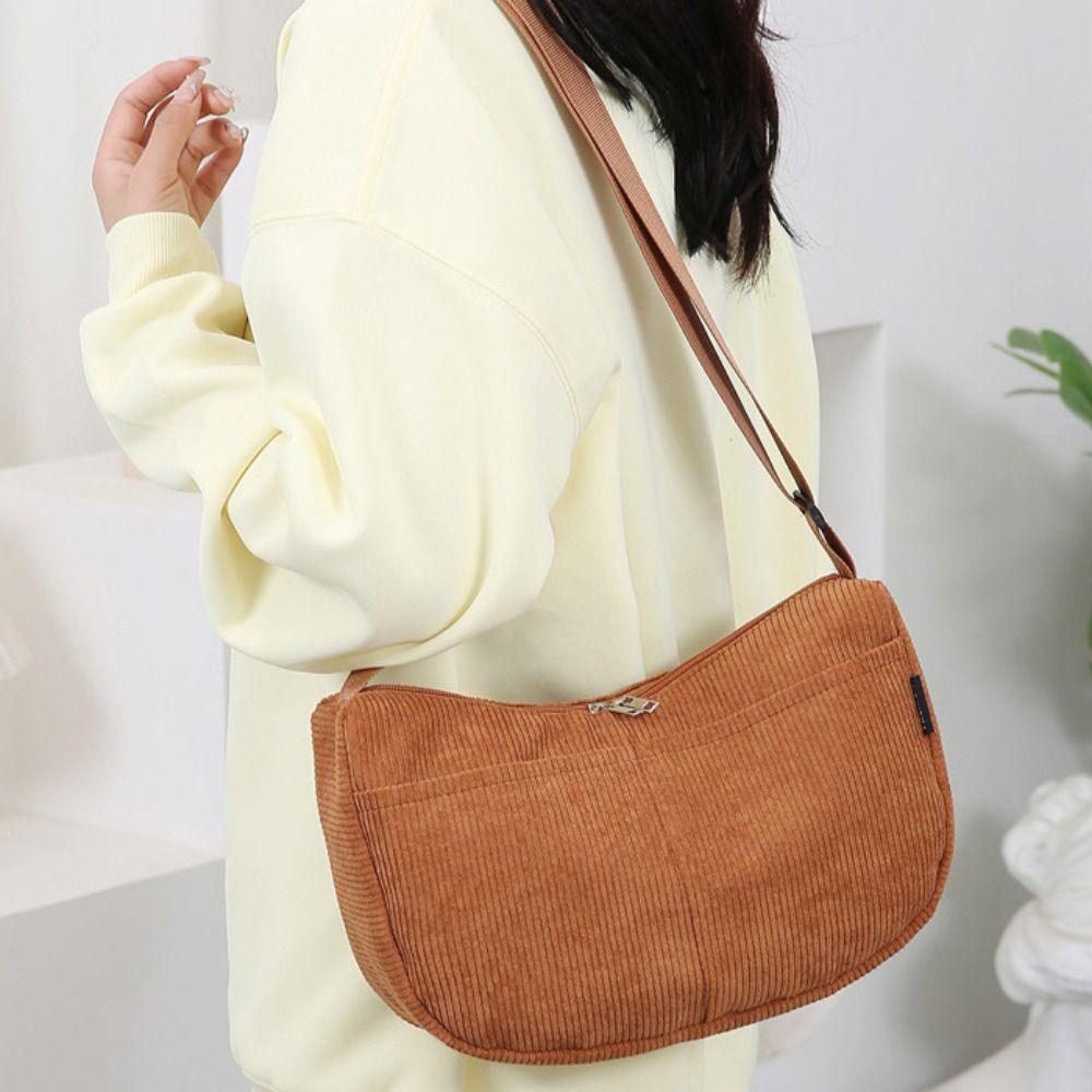 Large Capacity Solid Color Shoulder Bag Korean Style Canvas Handbag Corduroy Shoulder Bag Women