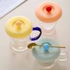 Silicone Cup Lid with Ball-shaped Handle Spoon Holder Food Grade Heat Resistant Dustproof Airtight Universal Round Teacup Glass Mug Cover