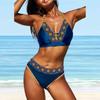 Женский купальник с бретелями, темно-синий с узором и принтом, бикини, купальник-танкини