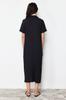 Women's Fashion Black Polo Neck Short Sleeve Midi Twist Textured Knitted Dress