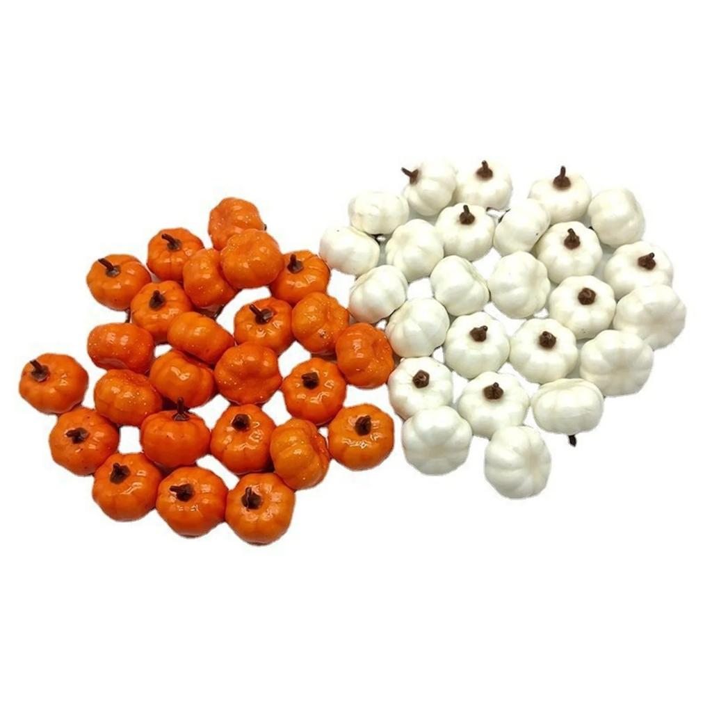 Simulated Pumpkin Model Ornament Set 48pcs(24 White+24 Yellow)
