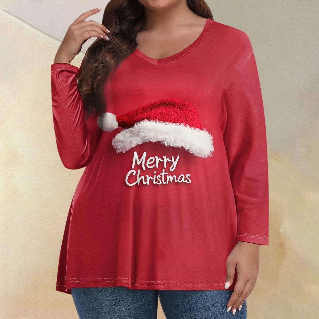 Женские топы больших размеров с длинным рукавом и принтом, рубашки с V-образным вырезом, повседневная одежда, топы