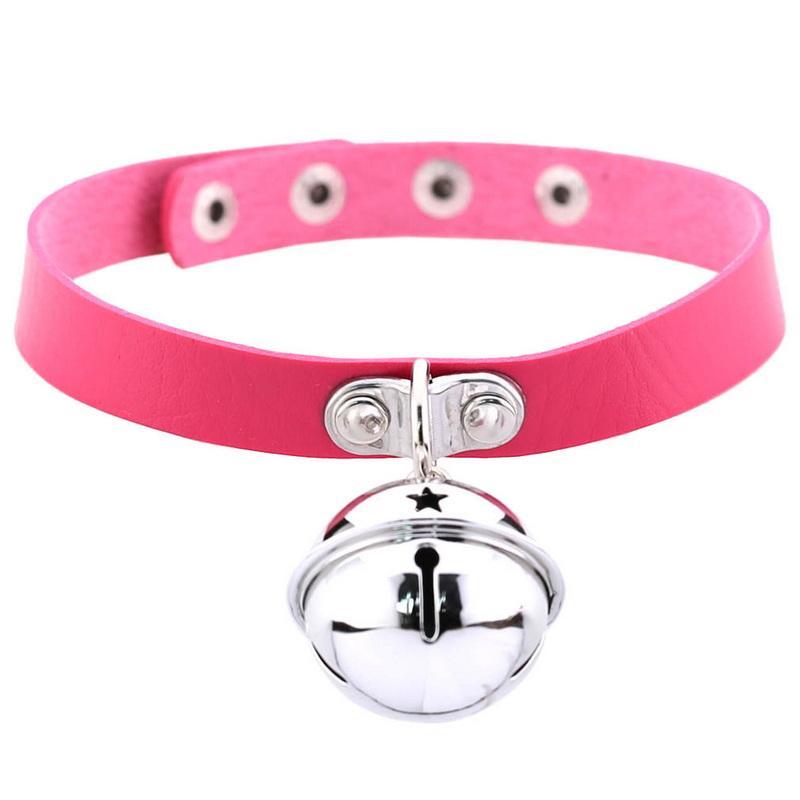 Gothic Punk Choker with Bell Hoop Collar PU Necklace Vintage Retro Harajuku Rock Steampunk Necklace for Women Men Adjustable