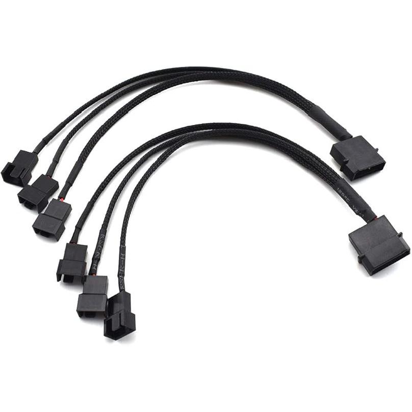 SDTC Tech PWM Fan Splitter Cable PC 4Pin 1 to 4 Ways Fan Power Extension Adapter Cable Black Sleeved Braided 4Pin Female to 4X 4Pin Male 27cm/10.5