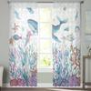 Летние Акварельные Океанские Ракушки Киты Морские Звезды Оконные Тюлевые Шторы для Гостиной Отель Роскошное Украшение Прозрачные Шторы