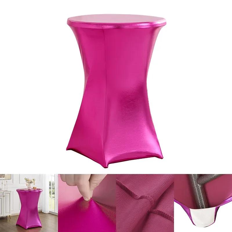Metallic Cocktail Tablecloth Spandex Round Table Cloth Cover For Hotel Banquet Party Wedding Decoration Four Legs Round Base