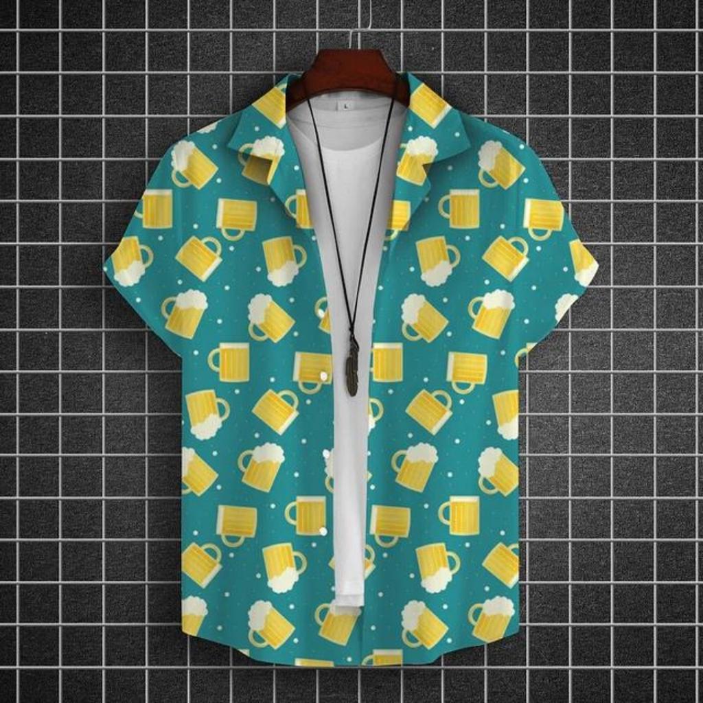 Рубашка с принтом пива для мужчин, 3D рубашки с коротким рукавом, футболки для вечеринок, летние повседневные топы, свободная одежда больших размеров