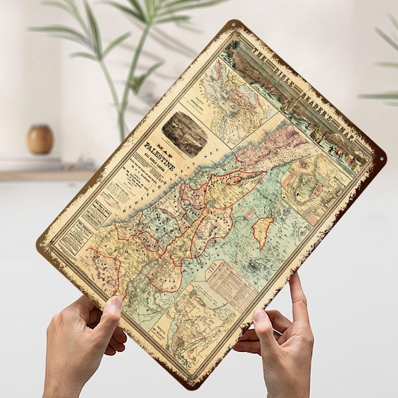 Map of Palestine Poster Customized Vintage Metal Signs Wall Art Retro Tin Plaque for Gaming Room Decoration Cozy Man Cave Decor