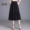 Женская юбка миди, эластичная юбка А-силуэта с высокой талией, длинная юбка с карманами, однотонная тонкая юбка, утягивающая юбка
