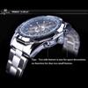 Forsining Top Watch Silver Stainless Steel Men's Mechanical Watch Waterproof Luminous Sports Skeleton Manual Watch 30M
