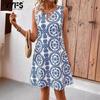 Женская мода лето весна цветочный узор печати без рукавов U-образным вырезом повседневные платья