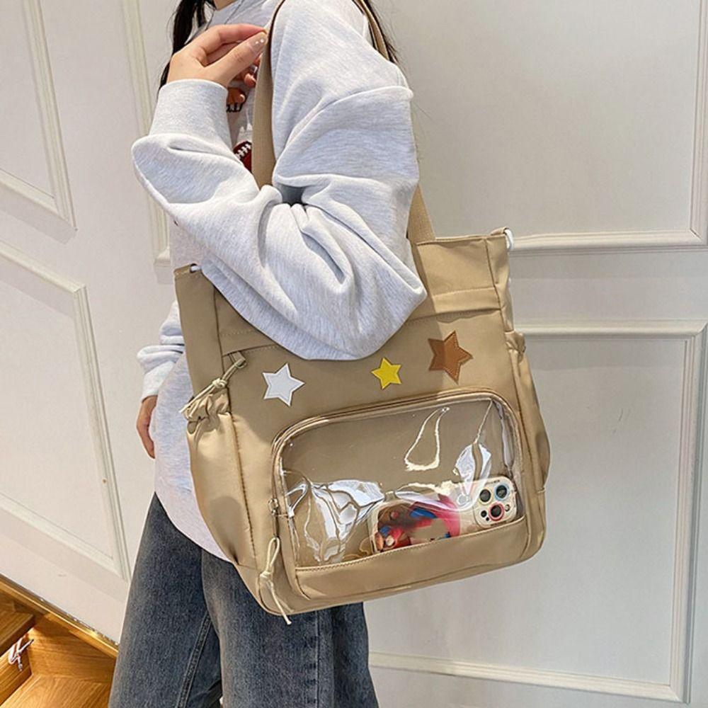 Solid Color Japanese Tote Bag Badge Display Student School Bag Fashion Canvas Crossbody Bag School