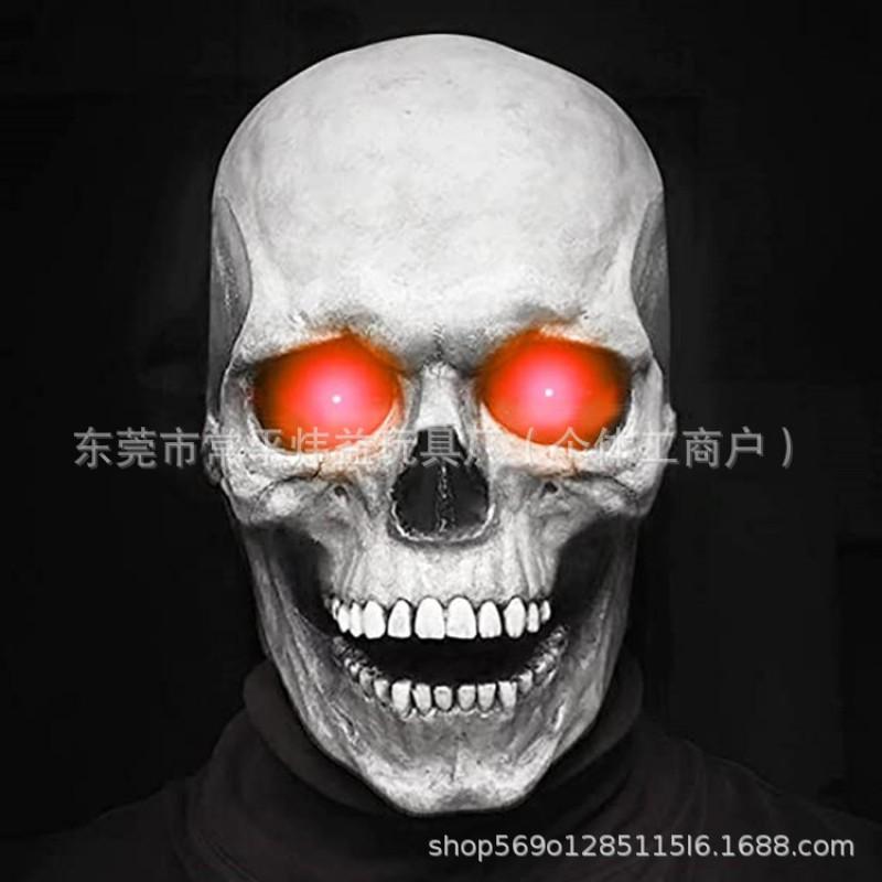 Scary Skull Mask Halloween Moving Jaw Light Up Skeleton Headgear Costume Party Prop