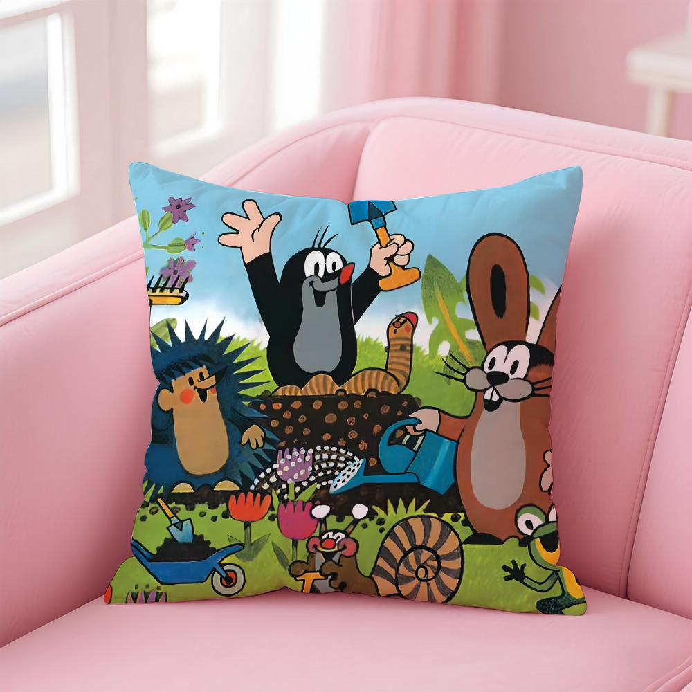 Cute Cartoon The LLittle Moles animation Cushion Cover Pillowcase Short Plush Invisible zipper Room Sofa Cushion Cover
