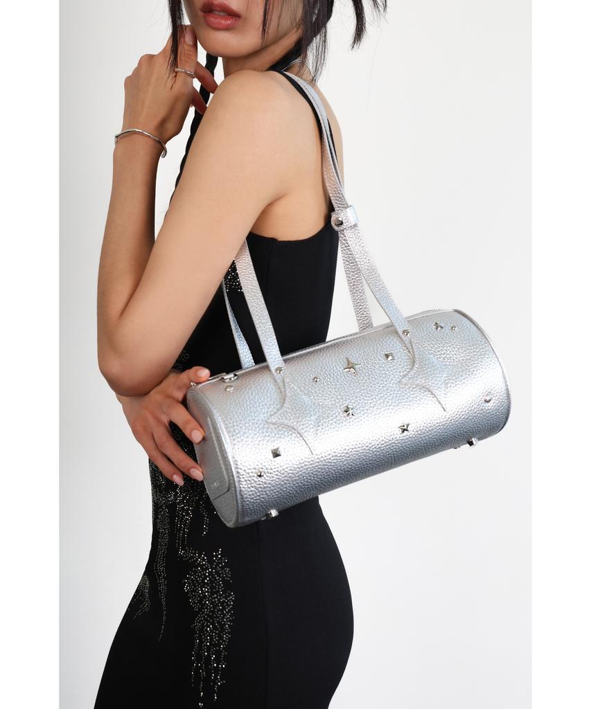 For Appeal Western Studded Leather Shoulder Bag Silver