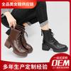 Thick Heel Square Head Women's Boots Custom Retro British Style Rear Zipper Martin Women's Boots Custom Lace-up High Heel Single Boots Women