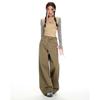 Khaki American high-waisted women's jeans spring new solid-color commuter versatile wide-leg pants
