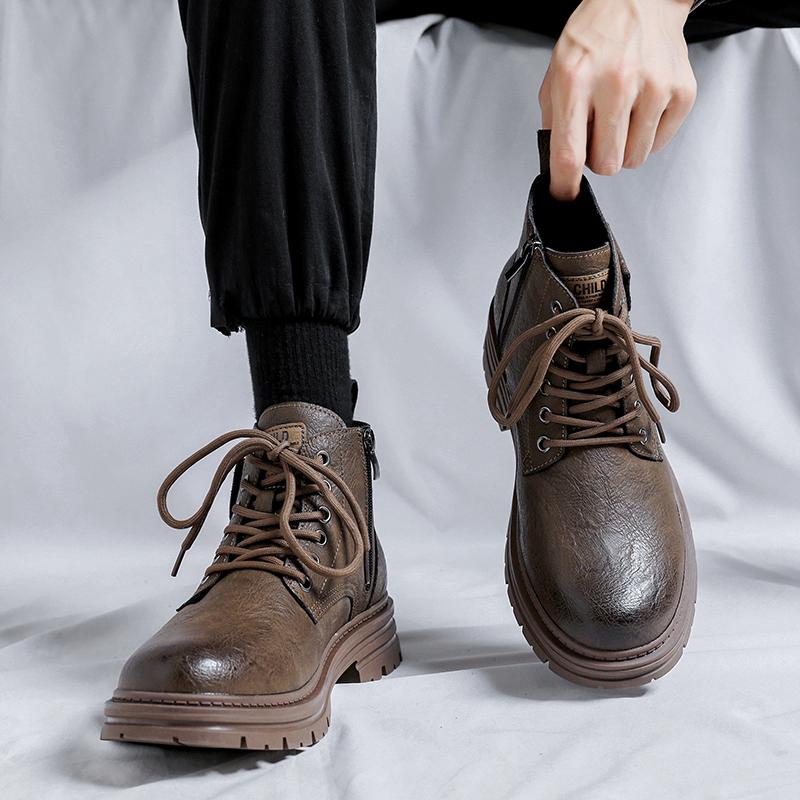 Высококачественные ботинки средней высоты на толстой подошве в английском стиле, модный бренд, мужские ботильоны на молнии, удобные кожаные ботинки