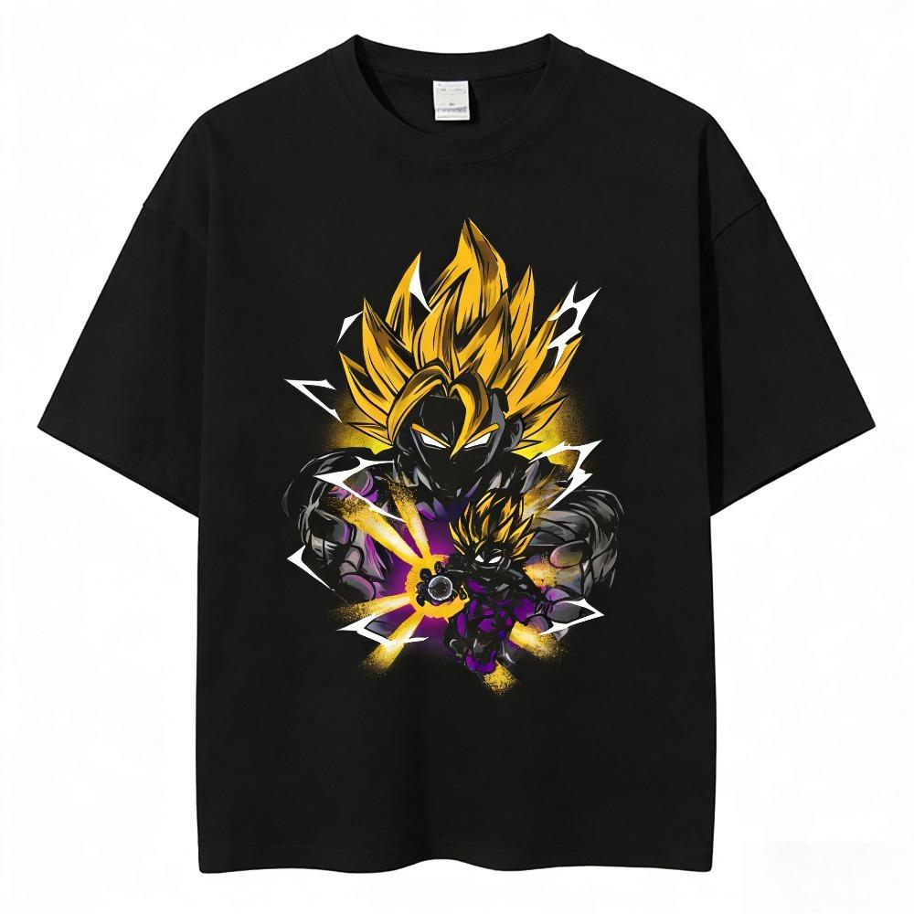 Футболка унисекс Dragon Ball Goku из чистого хлопка 2026 Лето Горячий Аниме Принт Американский Свободный Повседневный Родитель-Ребенок С коротким рукавом