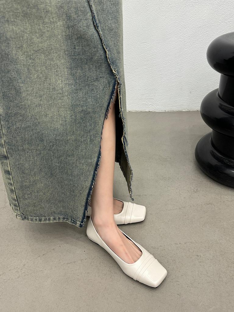 fashion Square Toe Women Loafers 2024 New Arrivals Fashion Dress Shoes Low Heeled Black Brown White Shallow Slip On Loafers Size 35-39