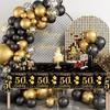 50th Black Gold Birthday Tablecloths Plastic Disposable 2 Pack Table Cloth Happy Party Birthdays Decorations Rectangular Table Cover 54"x108"