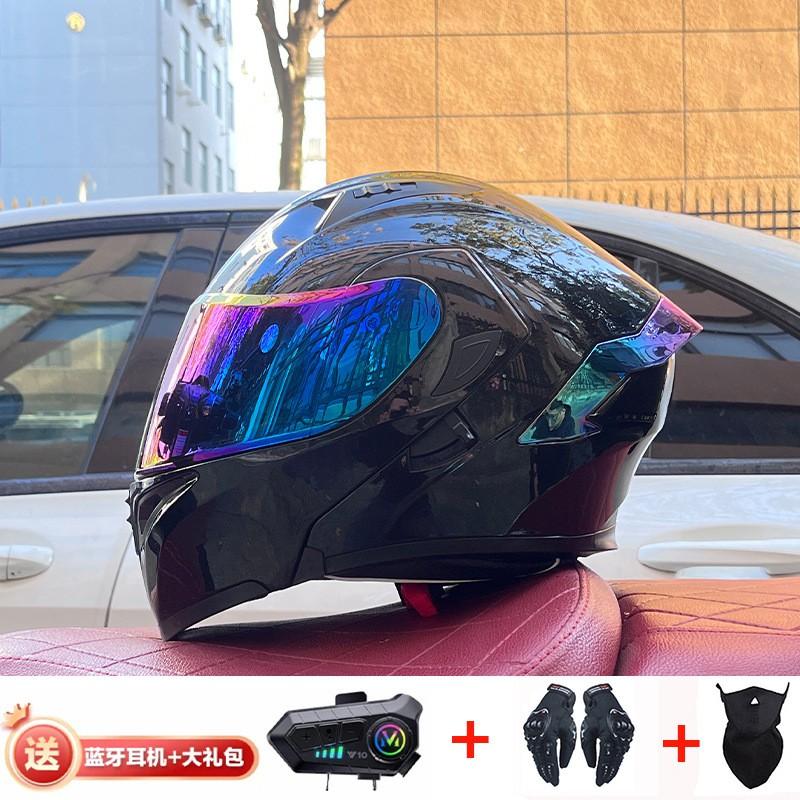 Full Face Motorcycle Helmet With Dual Visor Winter Warm Lining Bluetooth Slot Scooter Riders Men Women All Season