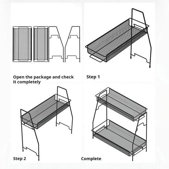 Double Layer Storage Rack with Side Storage Basket Hollow Mesh Iron Detachable Stable Anti-skid