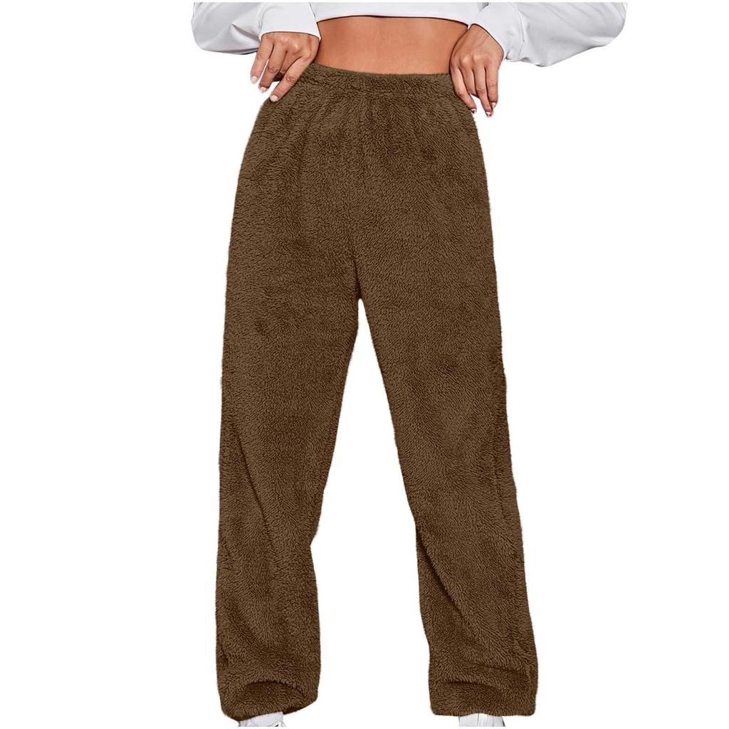 Women's Fashionable Relaxed-Fit Trousers Sporty Fleece-Lined Solid-Colour Cuffed Trousers