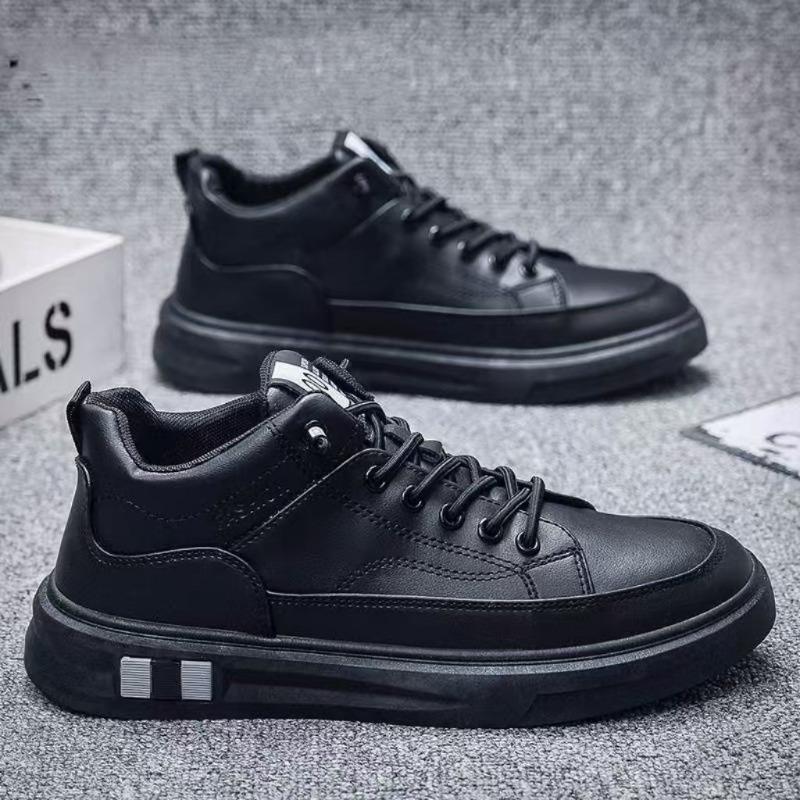 Men S Black Pu Leather Waterproof Casual Sports Sneakers