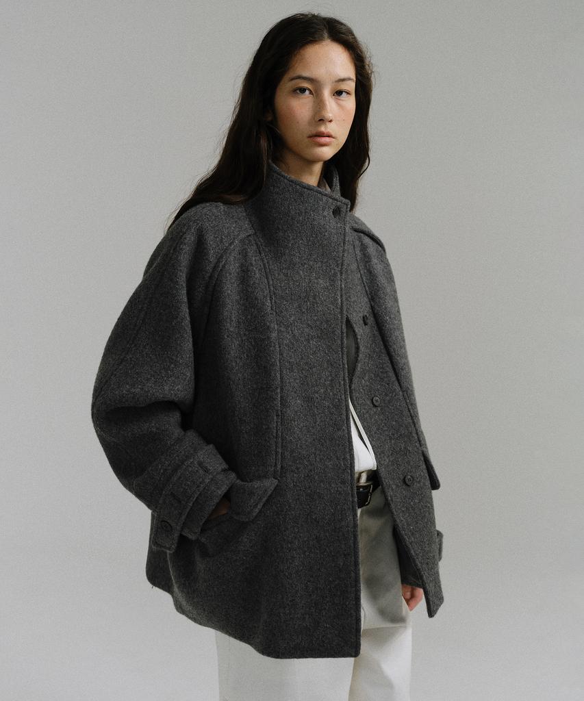AUBOUR Vent Wool Half Coat (Grey)