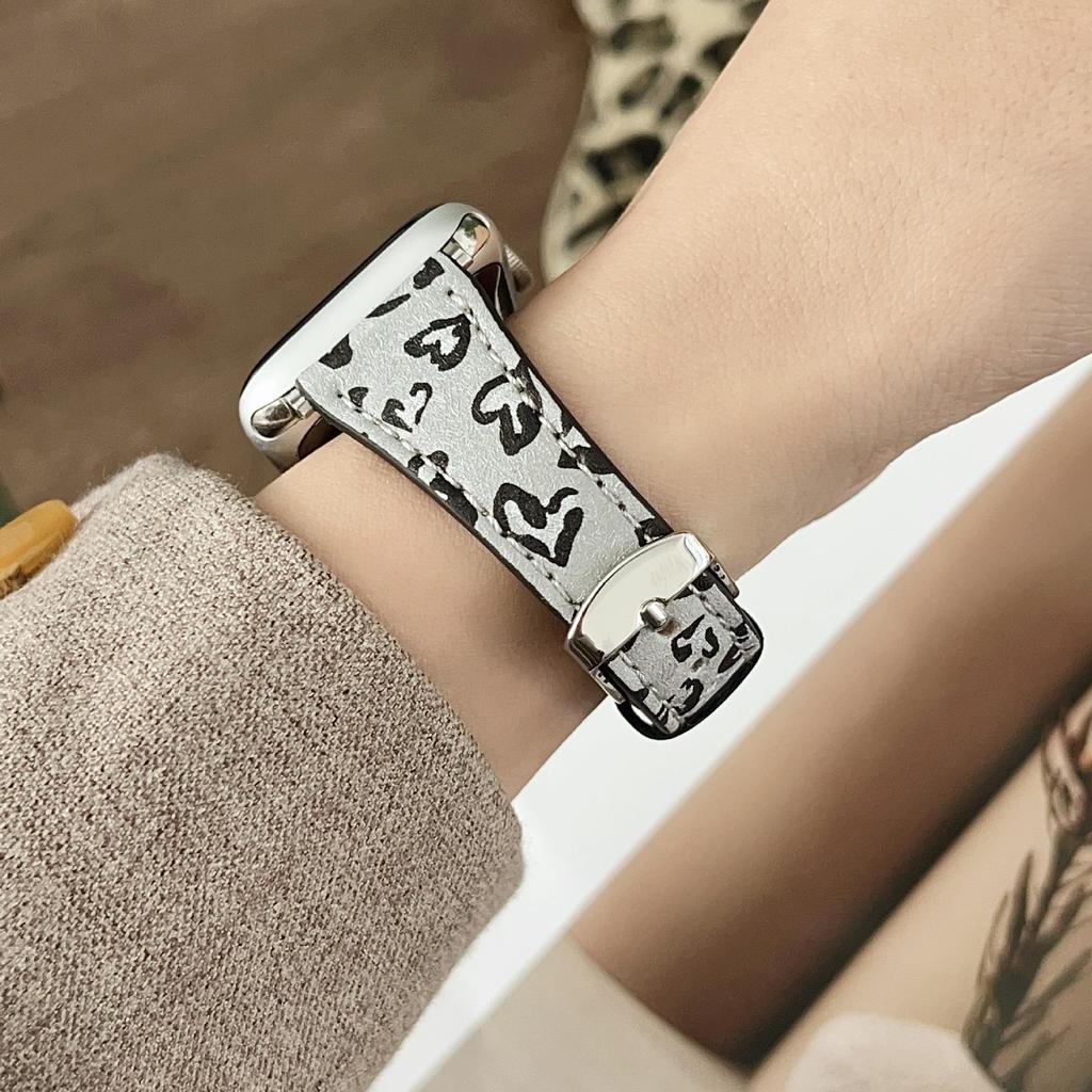 Кожаный ремешок с леопардовым принтом для Apple Watch 11 iWatch 10987E, Huawei FIT4, Xiaomi 9PRO