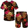 Мужской костюм с 3D принтом черепа и цветочным принтом, футболки/шорты, комплекты из 2 предметов, винтажная одежда, готическая модная уличная одежда, спортивный костюм, одежда для мужчин