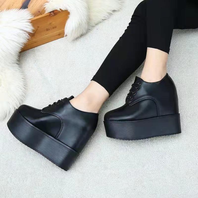 Модная женская зимняя повседневная обувь из хлопка на плоской подошве с покатым каблуком в корейском стиле с высоким каблуком, одинарные туфли для работы