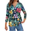 Женские топы, рубашка с рукавом три четверти, свободная повседневная рубашка с V-образным вырезом, футболка с цветочным принтом