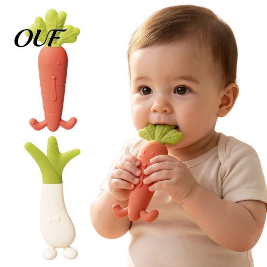Baby Gum Massage Tool Silicone Carrot Teether, Food-Grade BPA-Free Chew Toy for 3-6 BPA Free Teething Months, Soothing Massager, Boil-Safe Infant
