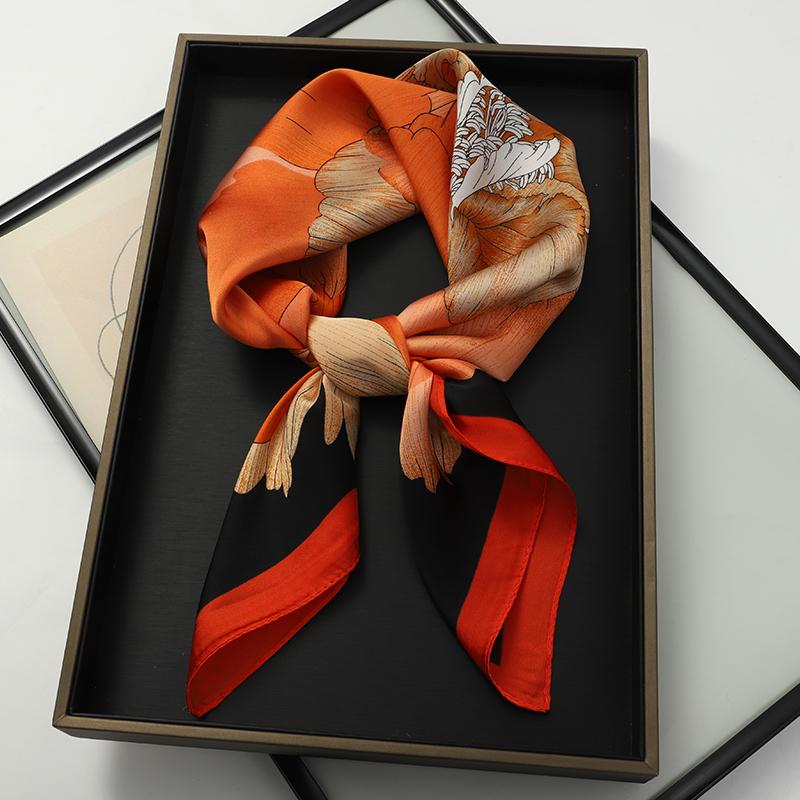 Luxury Women Silk Square Scarf Shawl Fashion Xiaoxiangfeng Print Design Satin Hijab Wraps Neckerchief Female Hair Bands 70*70CM